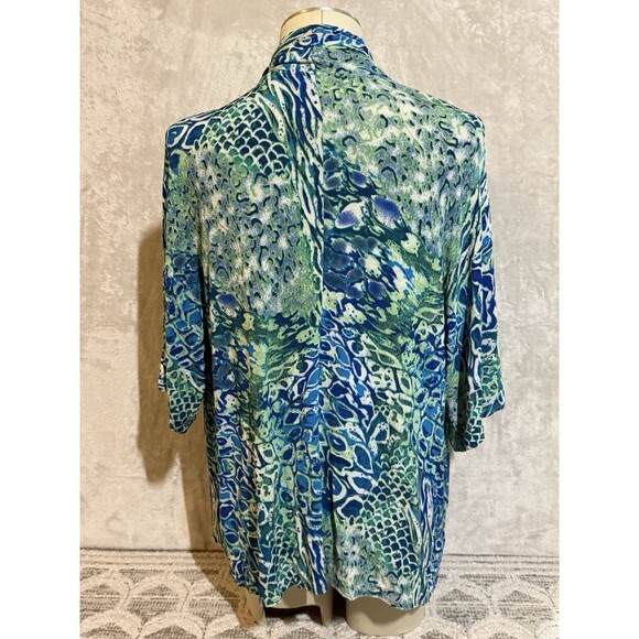 Chico's Travelers Blue Green Open Front Flowy Cardigan Stretch Women's Size 2 - Picture 5 of 9